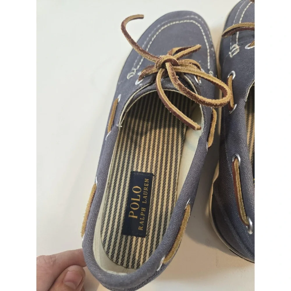 Polo by Ralph Lauren Mens Sander Sz 8.5 D Blue Canvas Slip On Loafer Boat Shoes